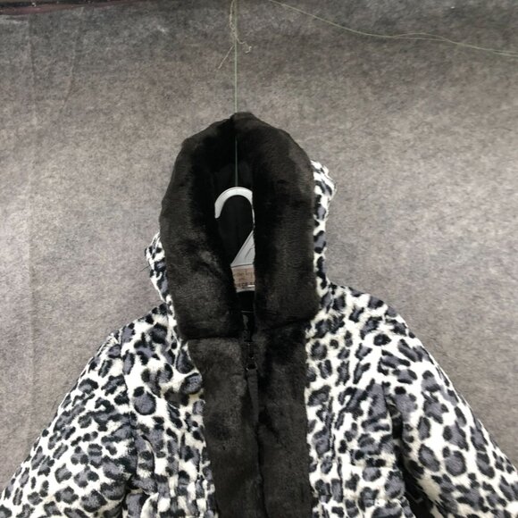 Rothschild Girls 2T Winter Coat Jacket Faux Fur Plush Leopard Black White Hooded - Picture 3 of 6